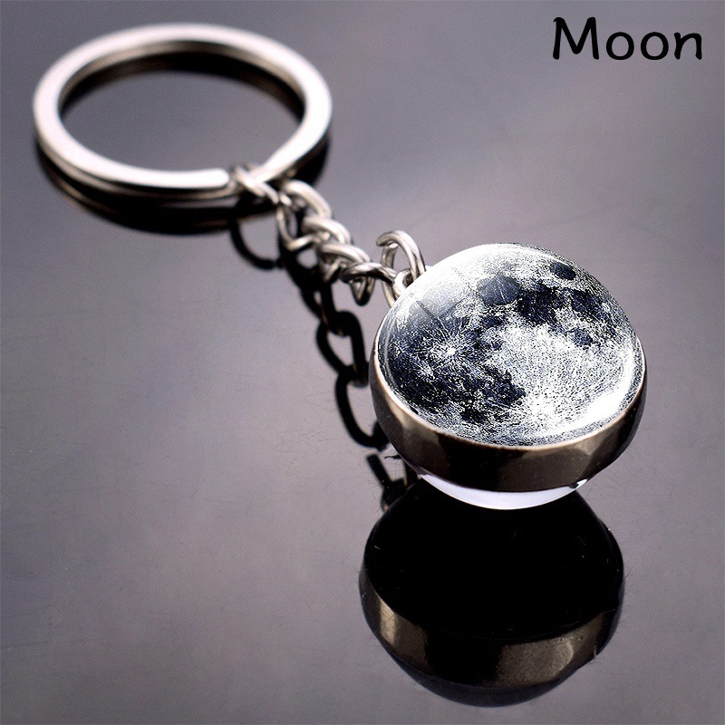 Glow In Dark Solar System Planet Keyring Galaxy Nebula Space Keychain Moon Earth Sun Mars Art Picture Double Side Glass Ball Key Chain