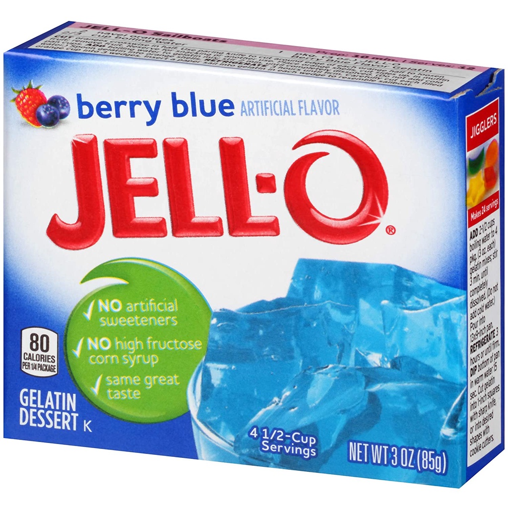 Bột rau câu - gelatin vị việt quất xanh jell-o gelatin mix, berry blue, 85g - sản phẩm chất lượng cao, được yêu thích săn đón trên thị trường hiện nay, hàng đảm bảo dùng siêu thích mời khách yêu trải nghiệm
