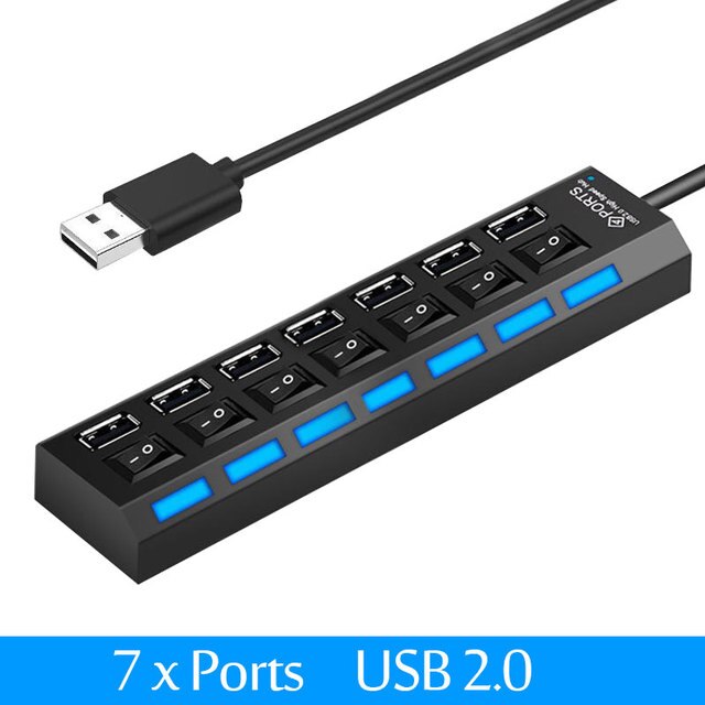 Usb hub usb switch hub 2.0 adapter high speed multi 7 ports hub usb on off portable splitter for computer laptop