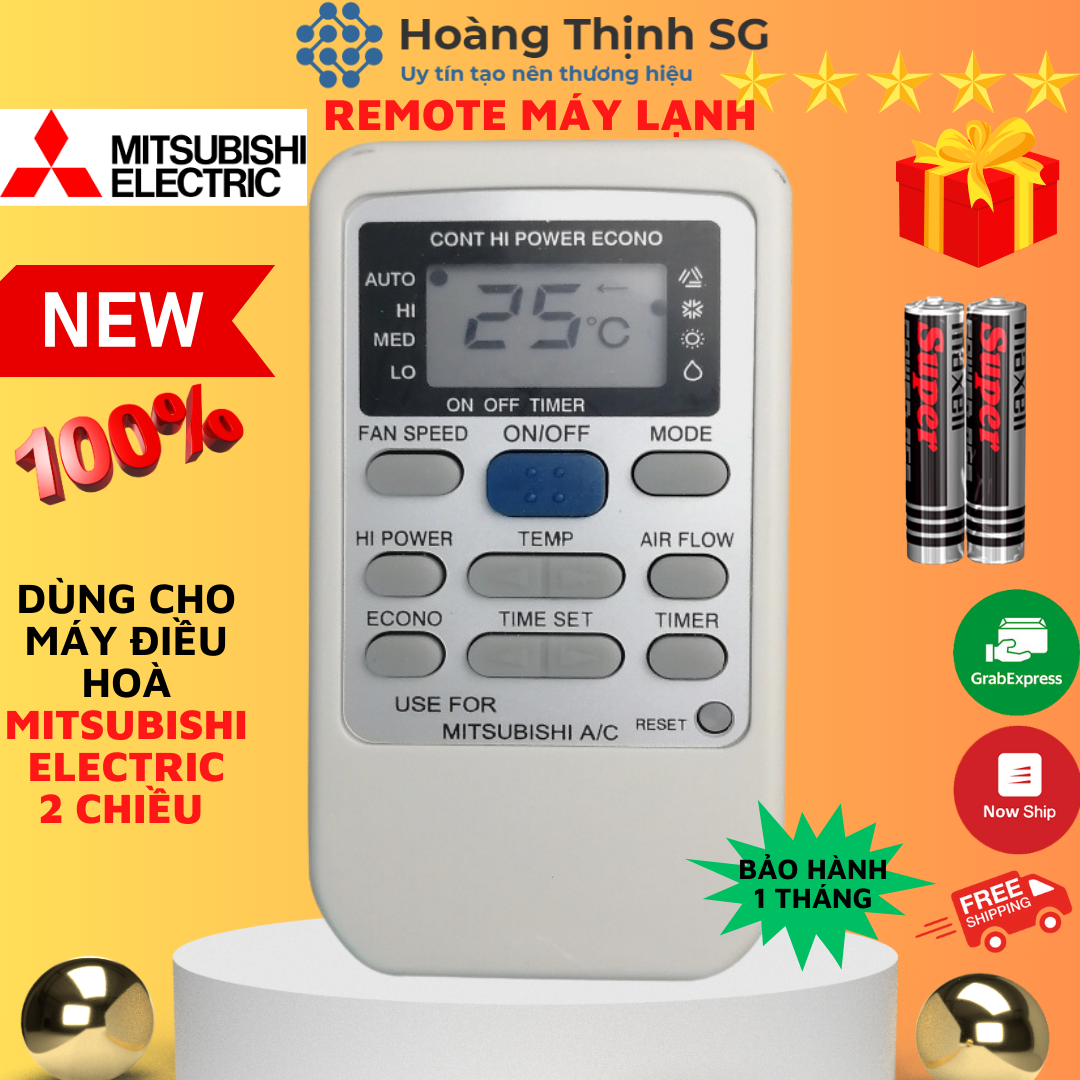 Điều khiển điều hòa Mitsubishi 2 chiều loại ngắn, remote máy lạnh Mitsubishi loại ngắn - Tặng kèm pin