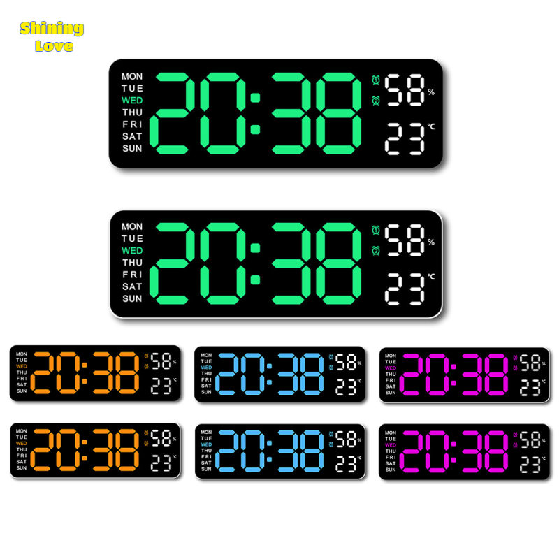 ShiningLove Digital Clock LED Electronic Alarm Clock, Date, Time, Week, Temperature, And Humidity Display, Modern Desk And Wall Clock, For Bedroom, Living Room And Office