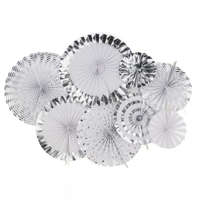 Bộ trang trí quạt giấy ép kim cao cấp 8 cái - quanghuydecor