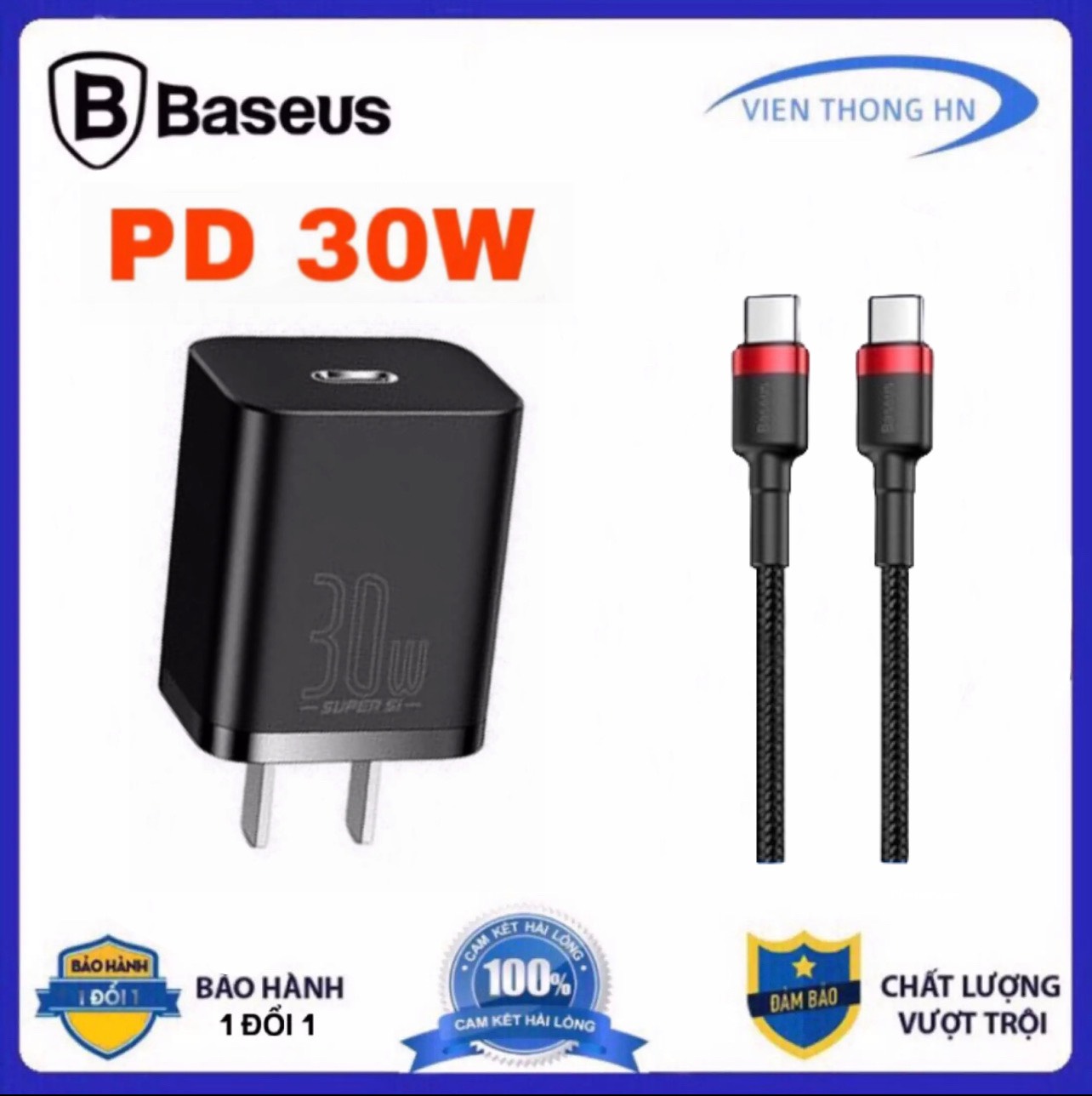 Bộ củ sạc nhanh baseus 30w - Cục sạc kèm dây sạc type c to type c 60w cho samsung xiaomi huawei oppo... - vienthonghn