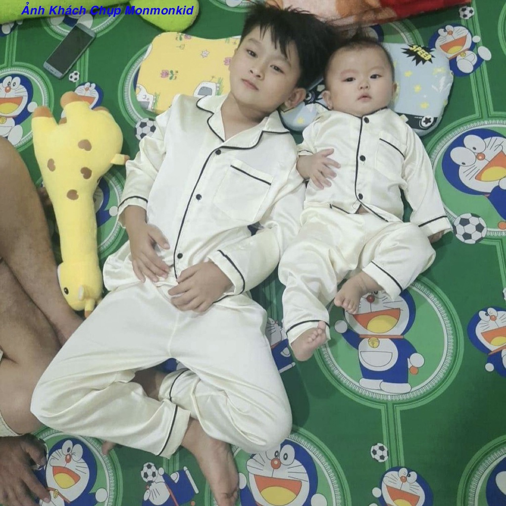Bộ Pizama Lụa Satin Trơn Cho Bé ( 8 - 30kg ) - MonMonKid