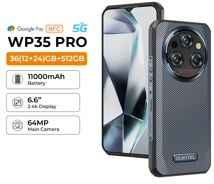 Oukitel WP35 PRO Rugged Smartphone 5G 11000mAh 36GB+512GB, 6.6