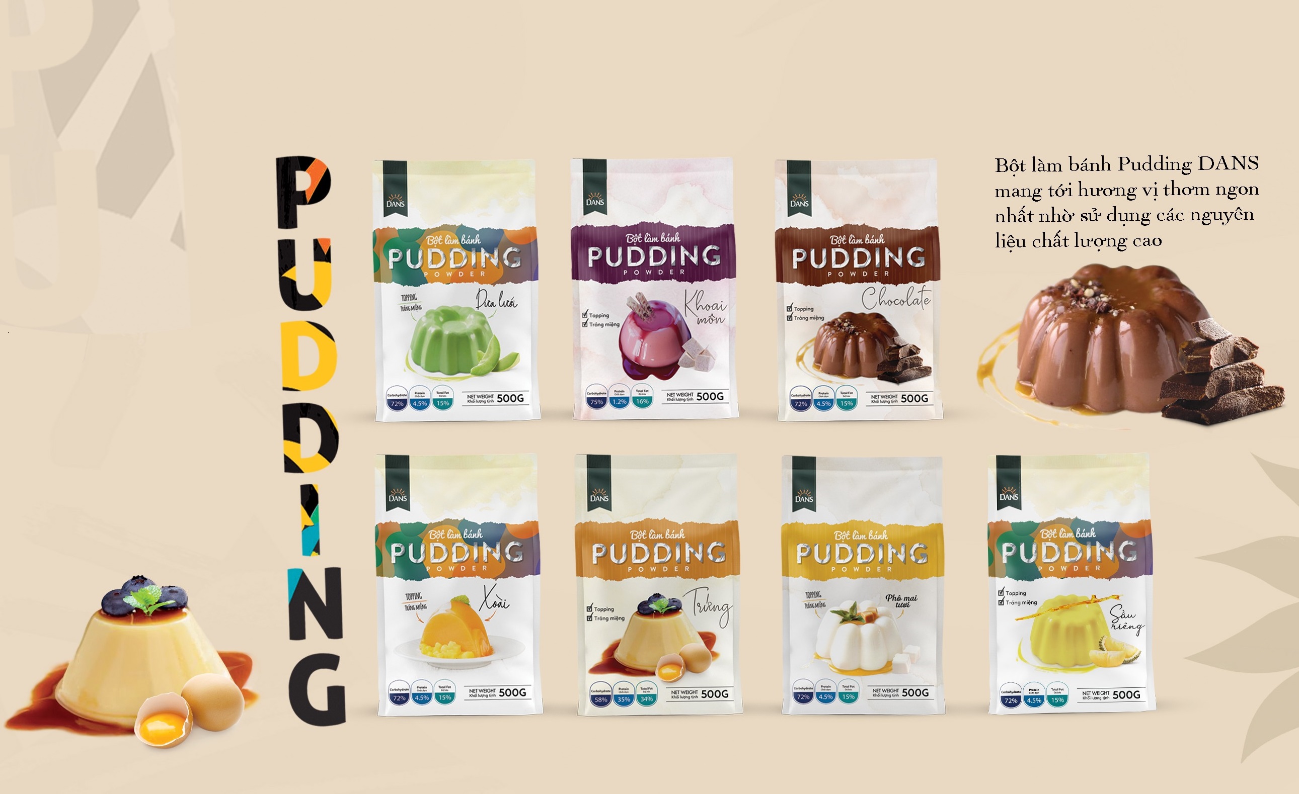 Bột pudding Dans gói 500g