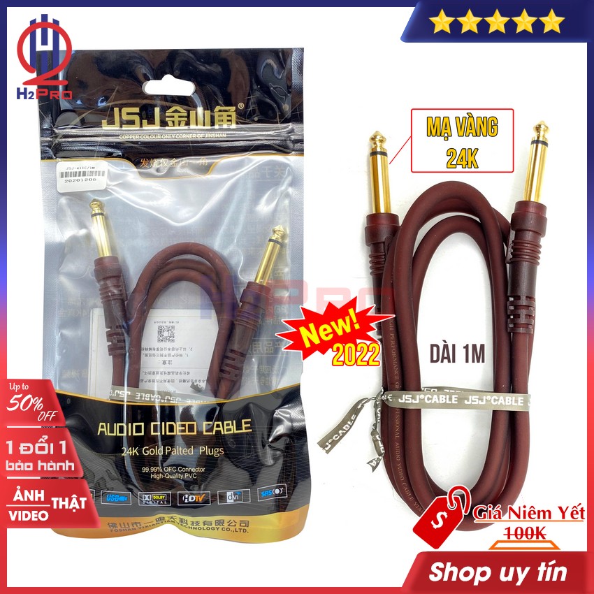 Dây 2 Đầu 6 Ly, Dây Jack 6 Ly 2 Đầu JSJ Mạ Vàng 24K Cho Ra Âm Thanh Chuẩn, Chống Sôi, Nhiễu, Dây Dài 1M-H2Pro Tech