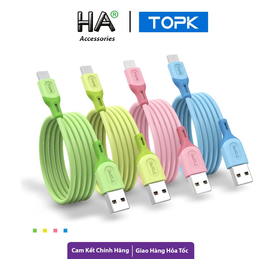 Cáp Sạc Topk AN84 chất liệu silicon siêu mềm sạc Micro usb, lightning, Type C