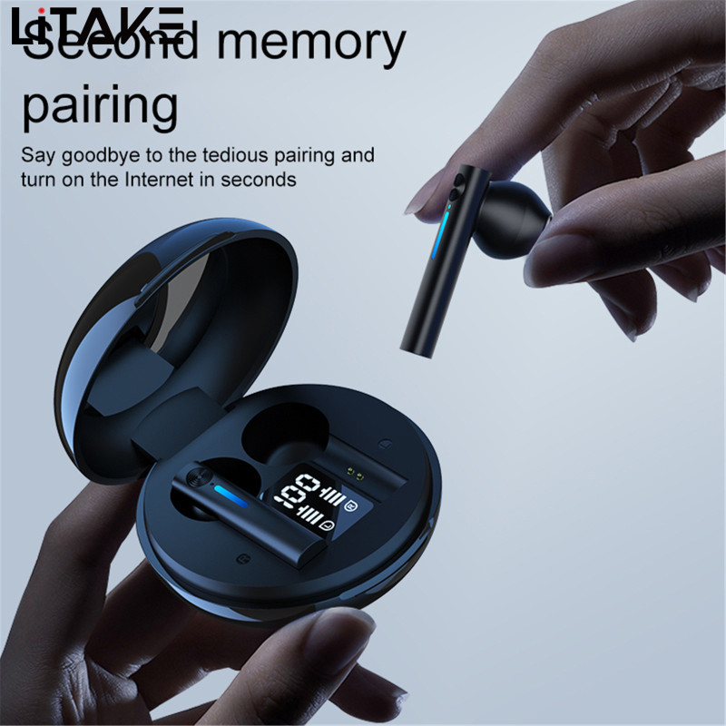 T15 Bluetooth-compatible 5.0 Headset Stereo Earbud With Makeup Mirror Binaural Touch-control Tws Wireless Earphone