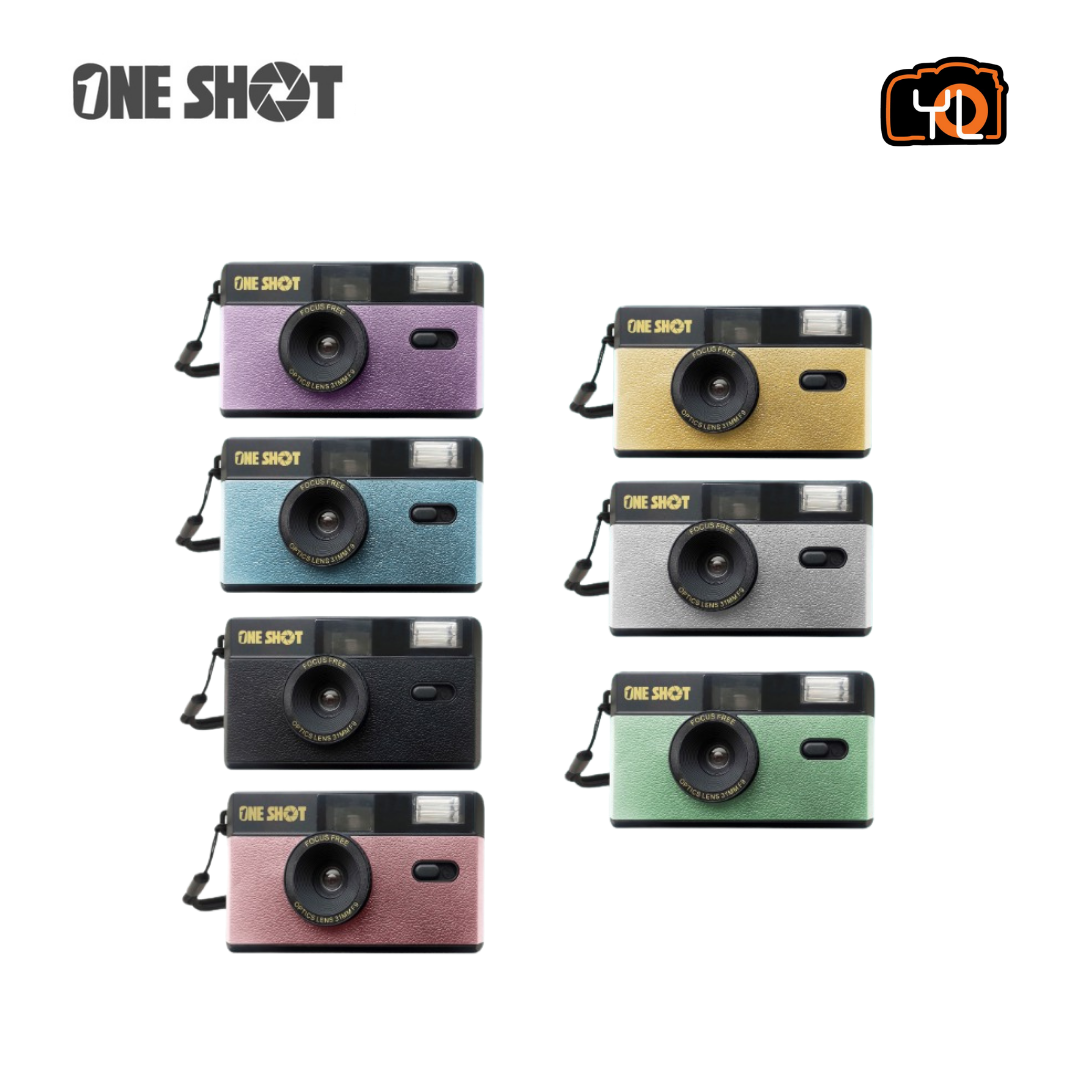 oneshot film camera with flash focus free 35mm f9 lens