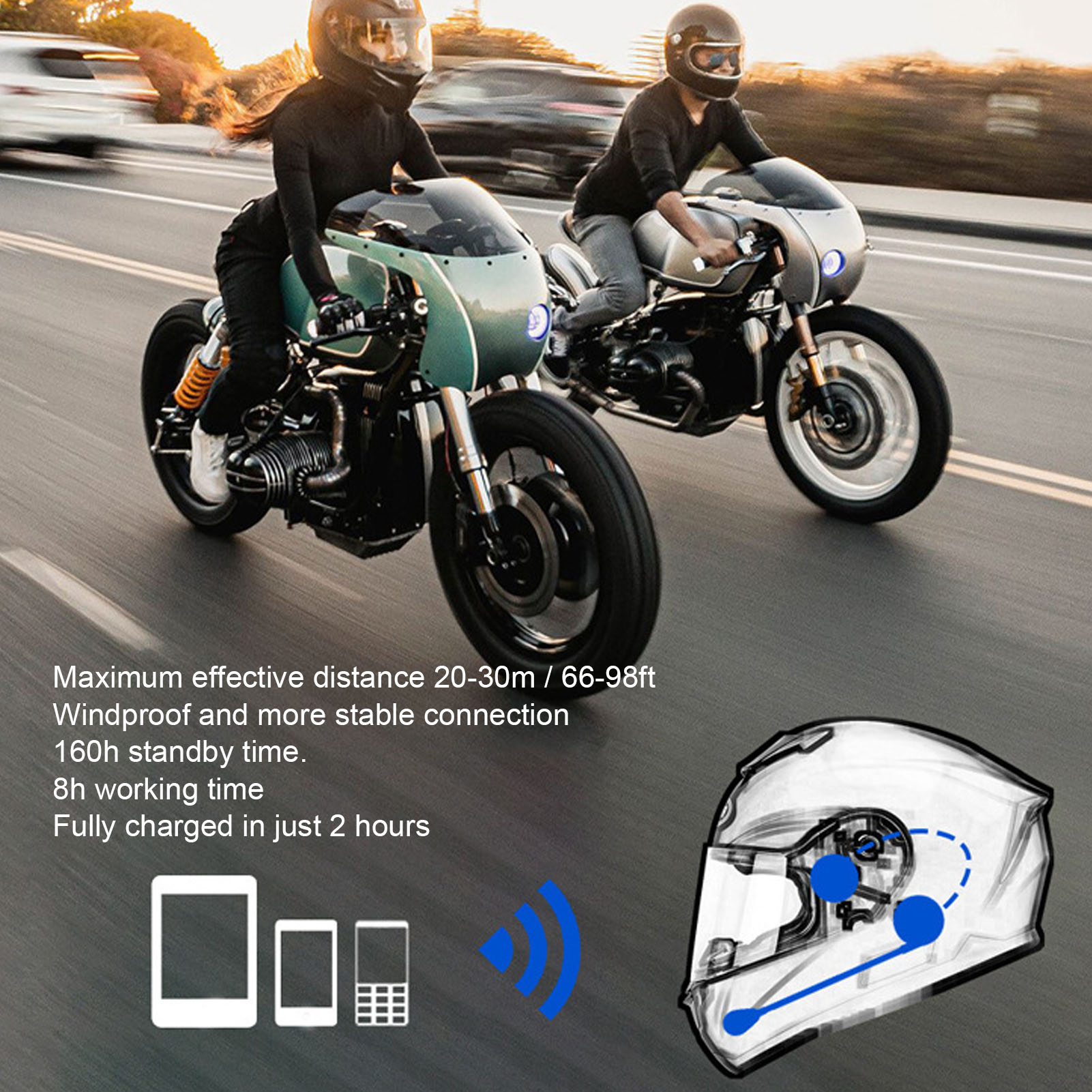 Helmet Bluetooth Intercom Headset Easy Set Up Long Standby Motorcycle Bluetooth Earphone Long Range for Riders
