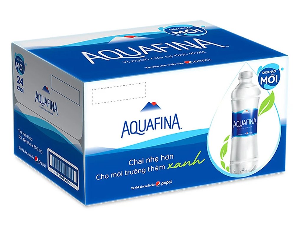 Thùng nước uống tinh kiết đóng chai Aquafina 500ml, mẫu chai mới 24 chai