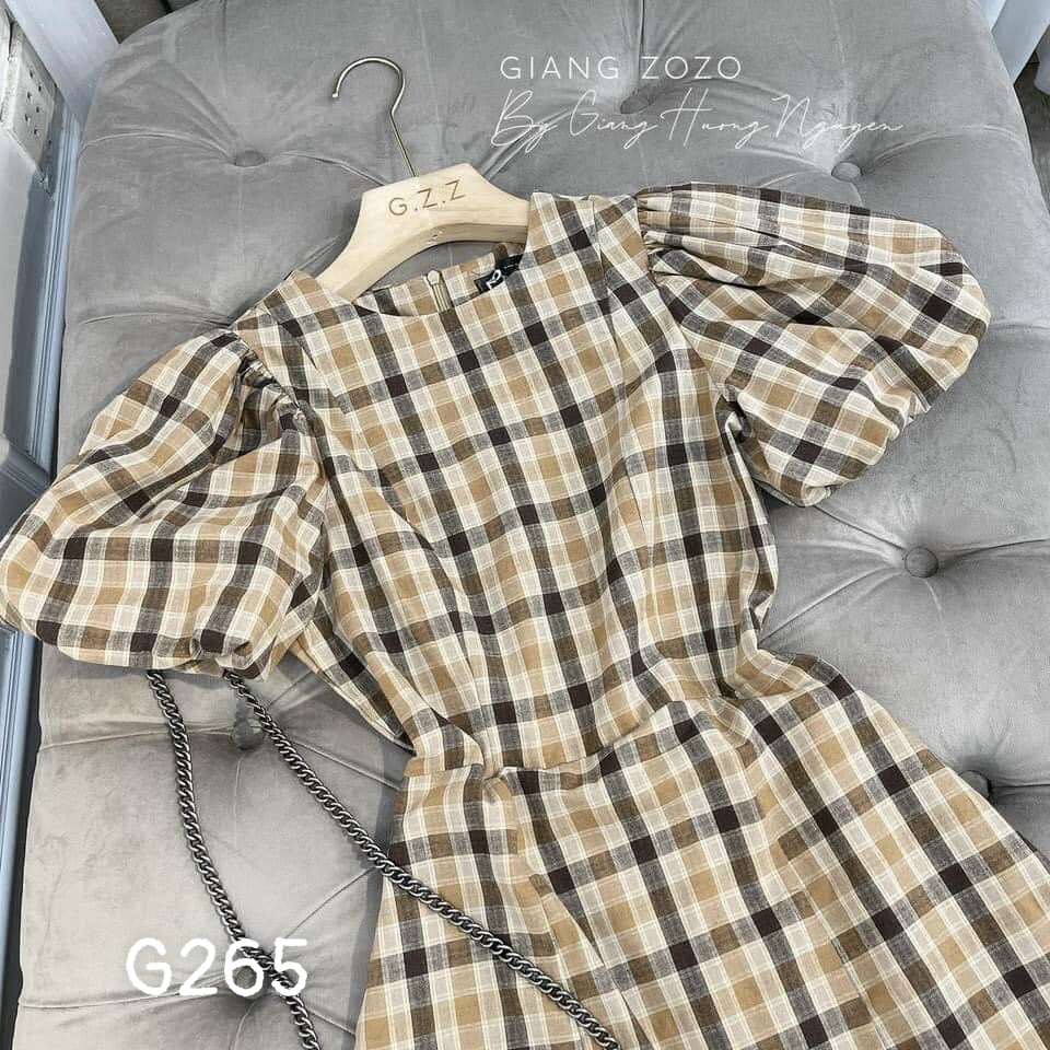 [HCM]Đầm xoè nữ tay búp caro kate lụa cao cấp dao phố g265