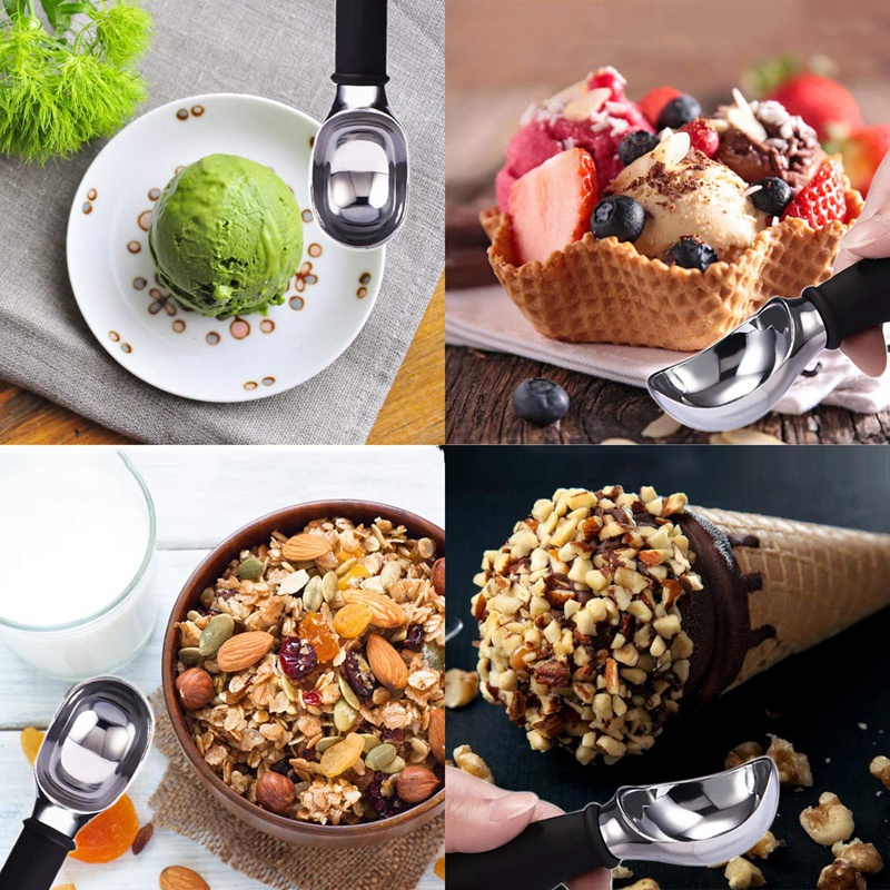 Premium Ice Cream Scoop, Dishwasher Safe with Comfortable Handle, Heavy Duty Durable Design, Professional Kitchen Tool for Stuffing, Cookie Dough, Sorbet Black