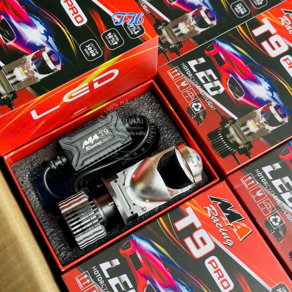 Đèn pha bi cầu T9 PRO Ma racing kính tím gắn như zin Full Nhôm 60W Chính hãng