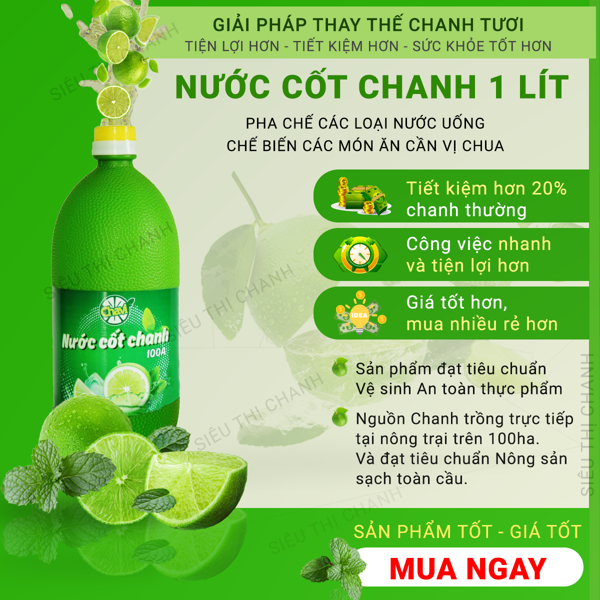 Nước Cốt Chanh Tươi CHAVI 1 Lít [NHÀ CUNG CẤP - Có Cam Kết]