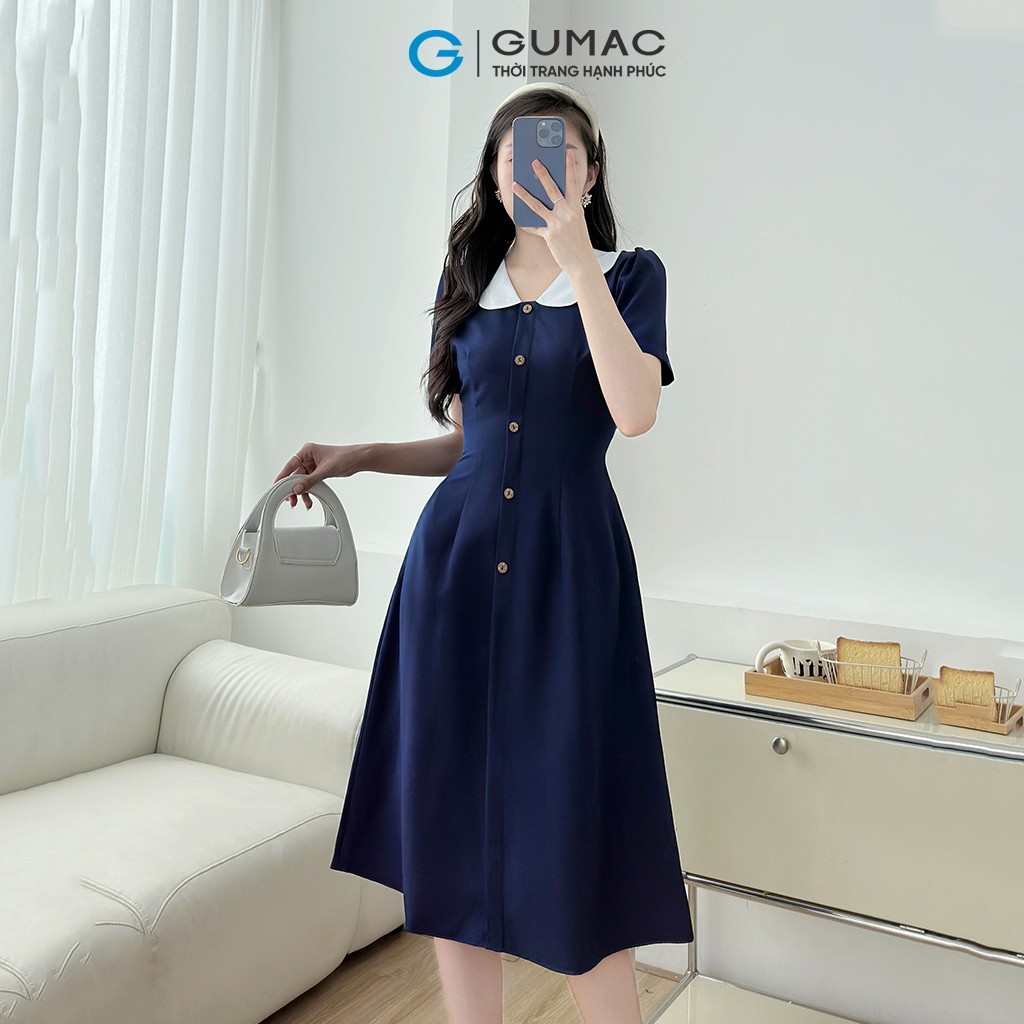 [MUA 2 GIẢM THÊM 50K] Đầm Dáng A Nữ GUMAC Váy Công Sở Phối Bâu Trắng Dáng Dài Qua Gối LDD1214