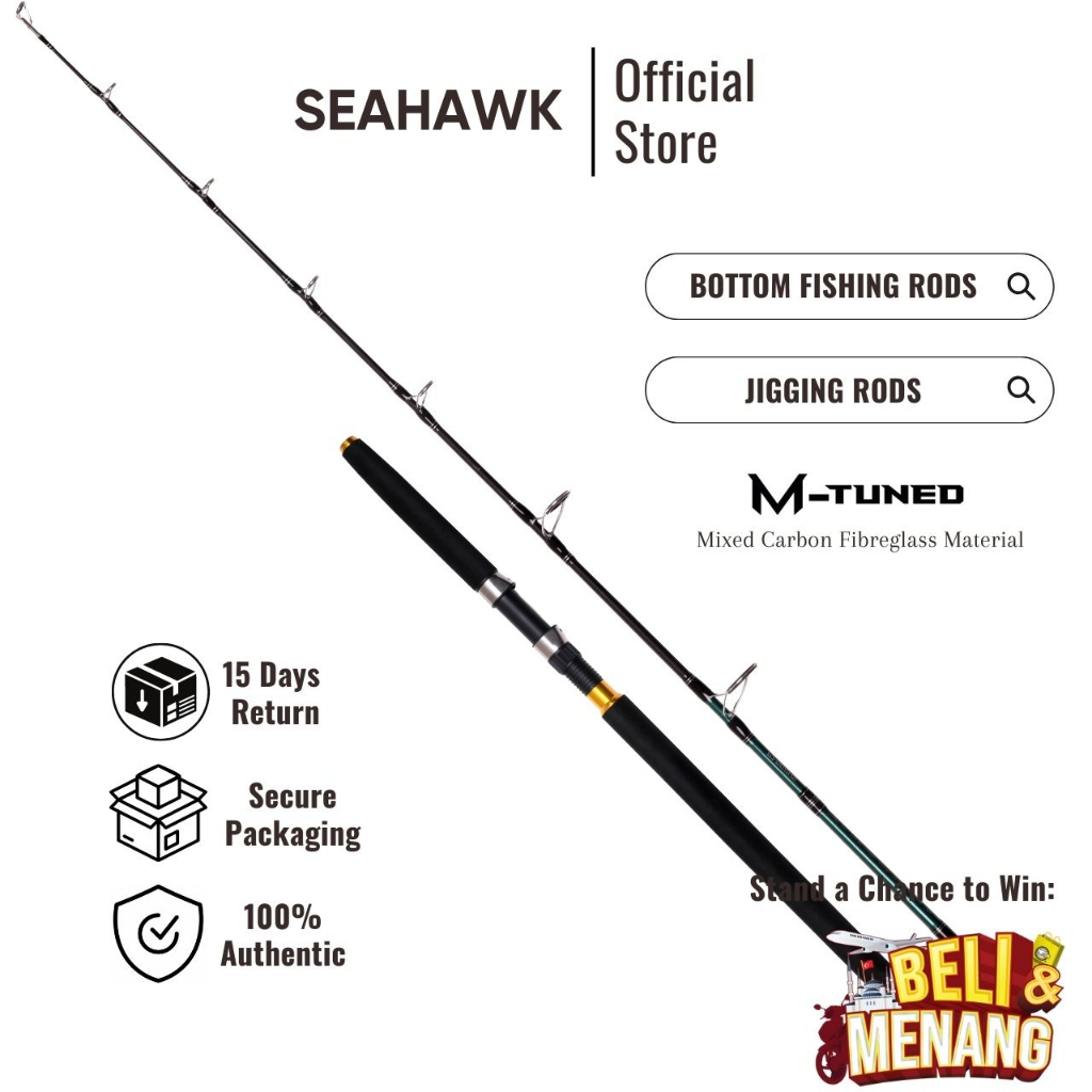 Seahawk Pro Jigger, Mixed Carbon Fibreglass rod, Jigging & Bottom  Spinning Fishing Rod