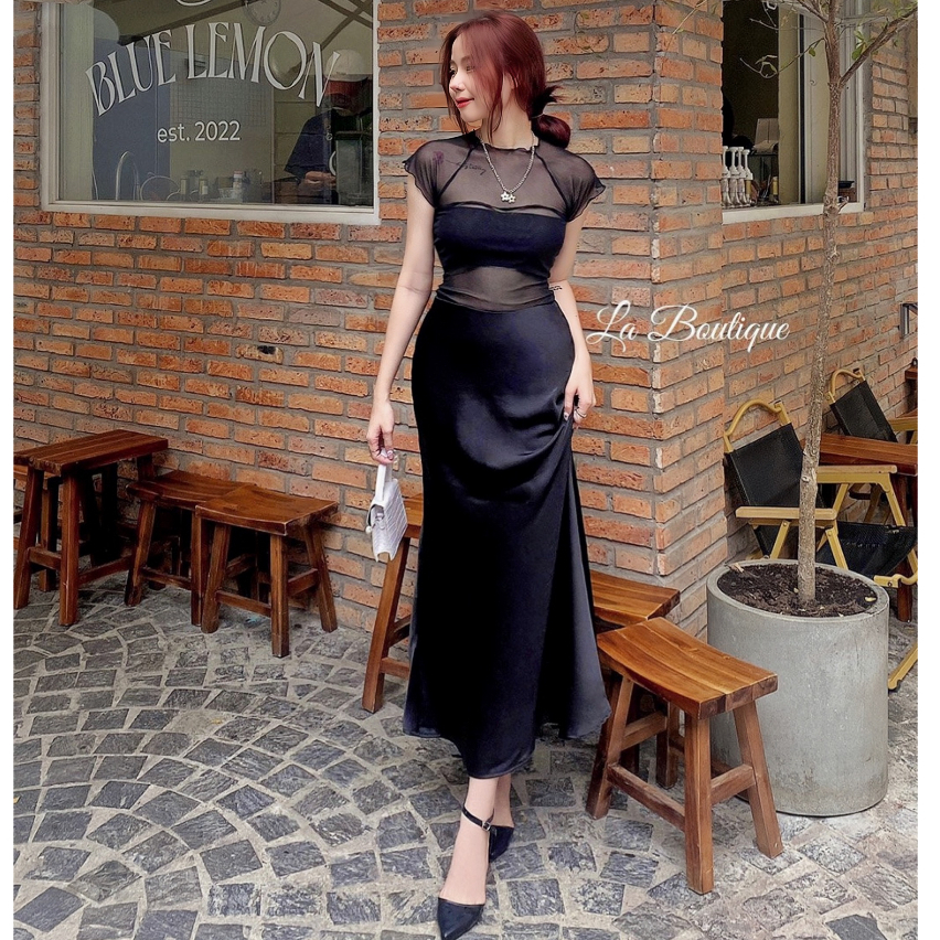 Chân váy lụa dài La Boutique cạp trễ hai lớp cao cấp