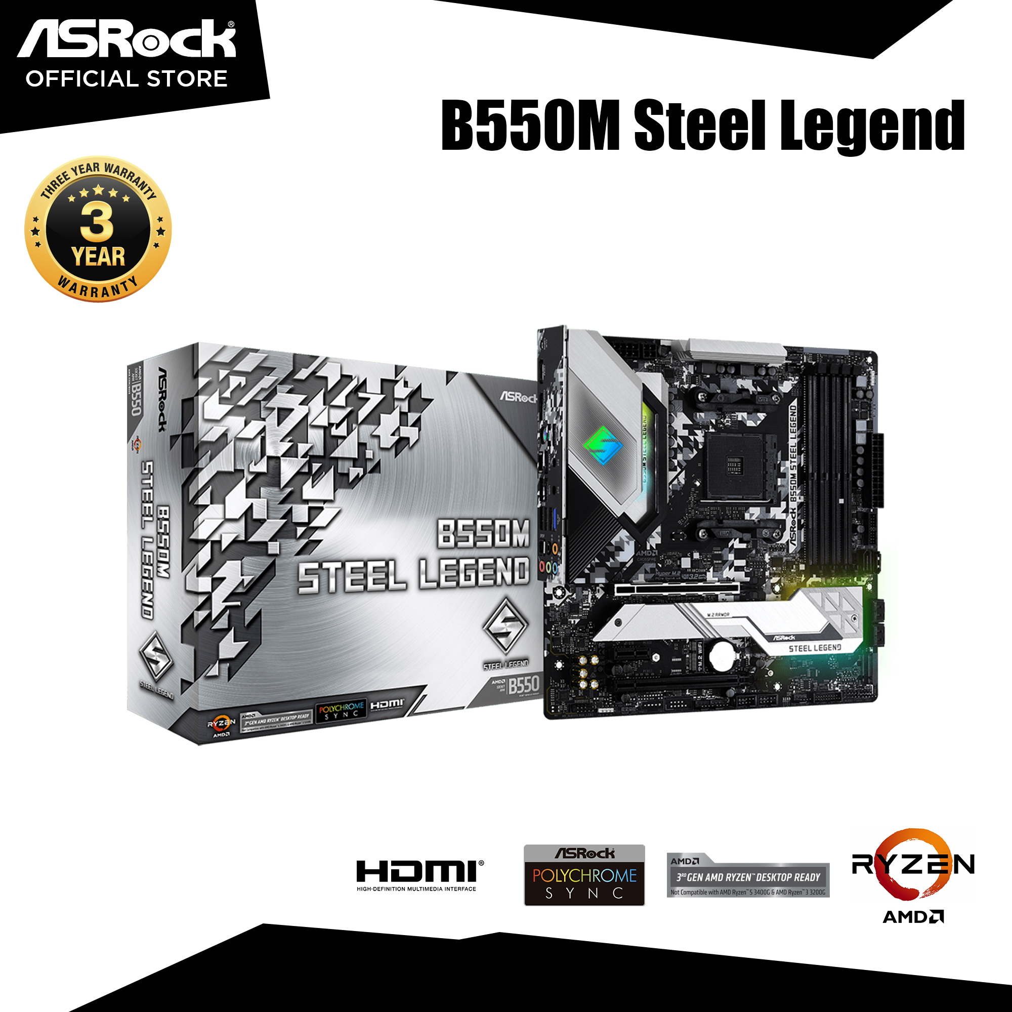 ASRock B550M STEEL LEGEND B550, 4DDR4, 6SATA3, G | Lazada Singapore