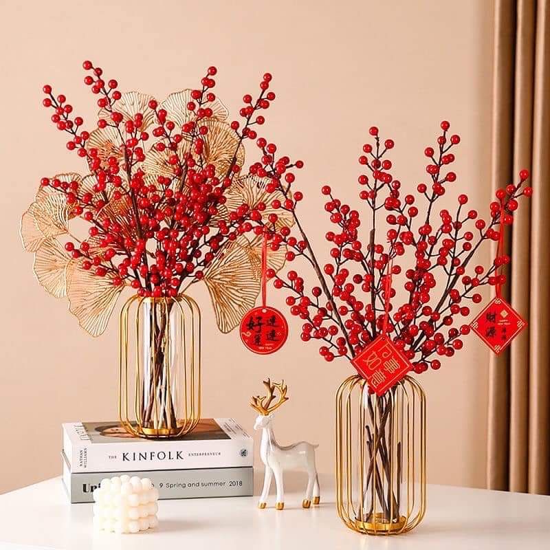 CÀNH ĐÀO ĐÔNG CAO CẤP DÀI 100CM 12 NHÁNH QUẢ