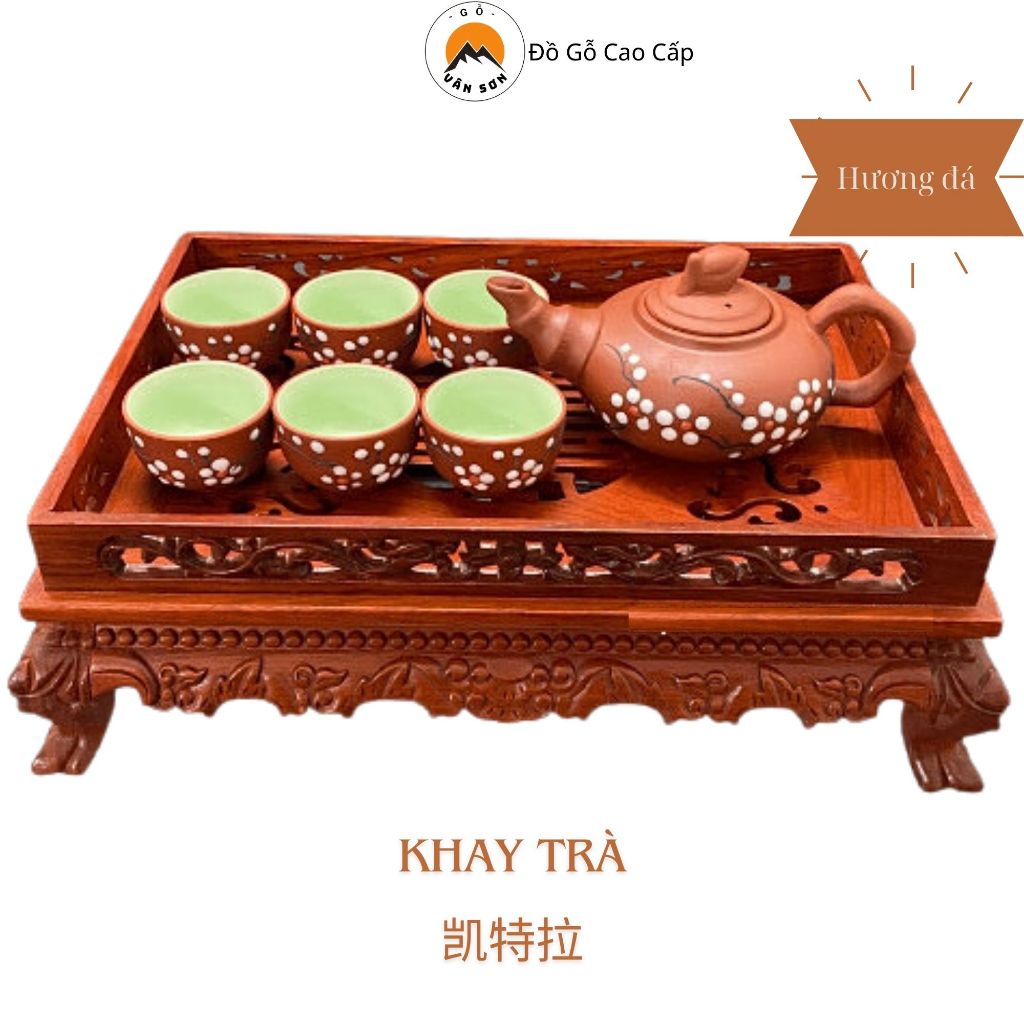 Khay trà chân quỳ gỗ hương đá - VS504