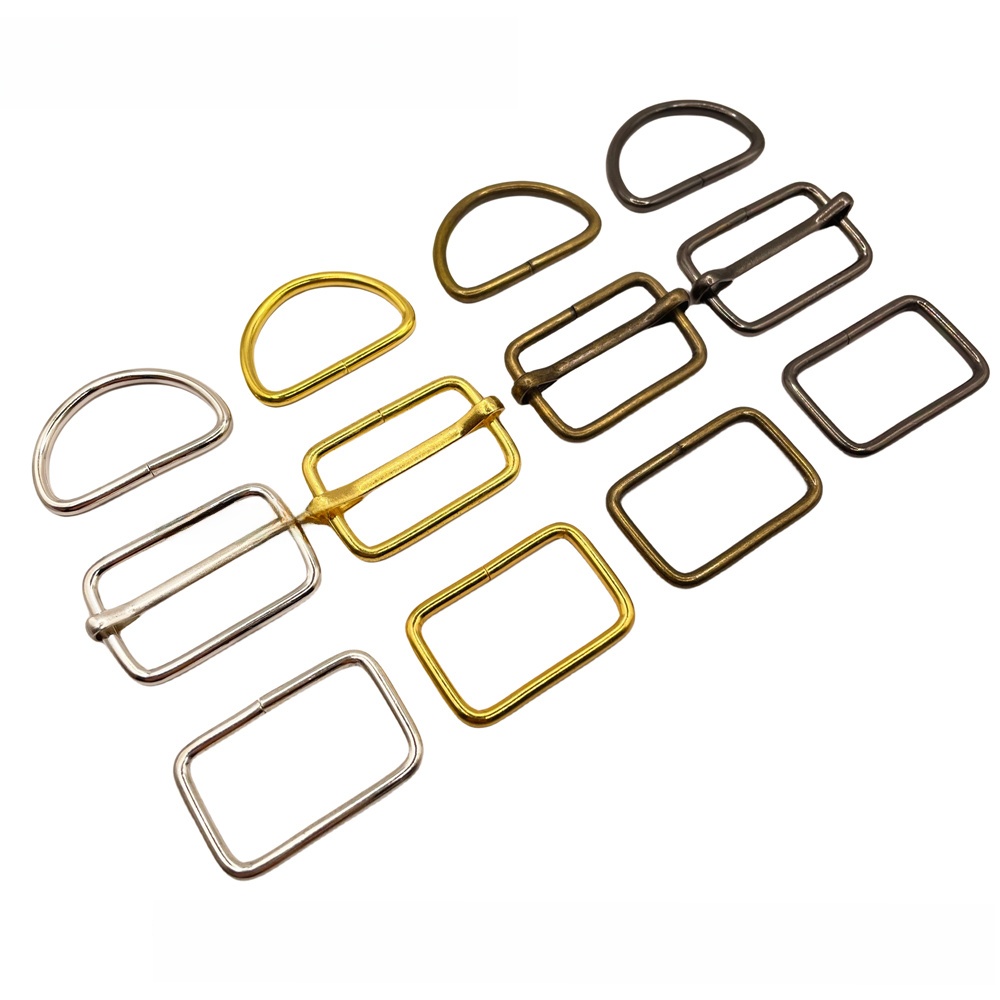 10 Pcs/Pack Wire Formed Metal D-Ring Rectangle Loops Tri-Glide Slider Adjuster Non-Welded Belt Strap Buckle.