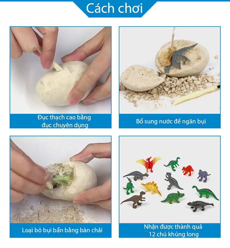 Bộ đồ chơi giáo dục khám phá khảo cổ hóa thạch khủng long KAVY gồm 12 quả trứng đầy đủ các loại