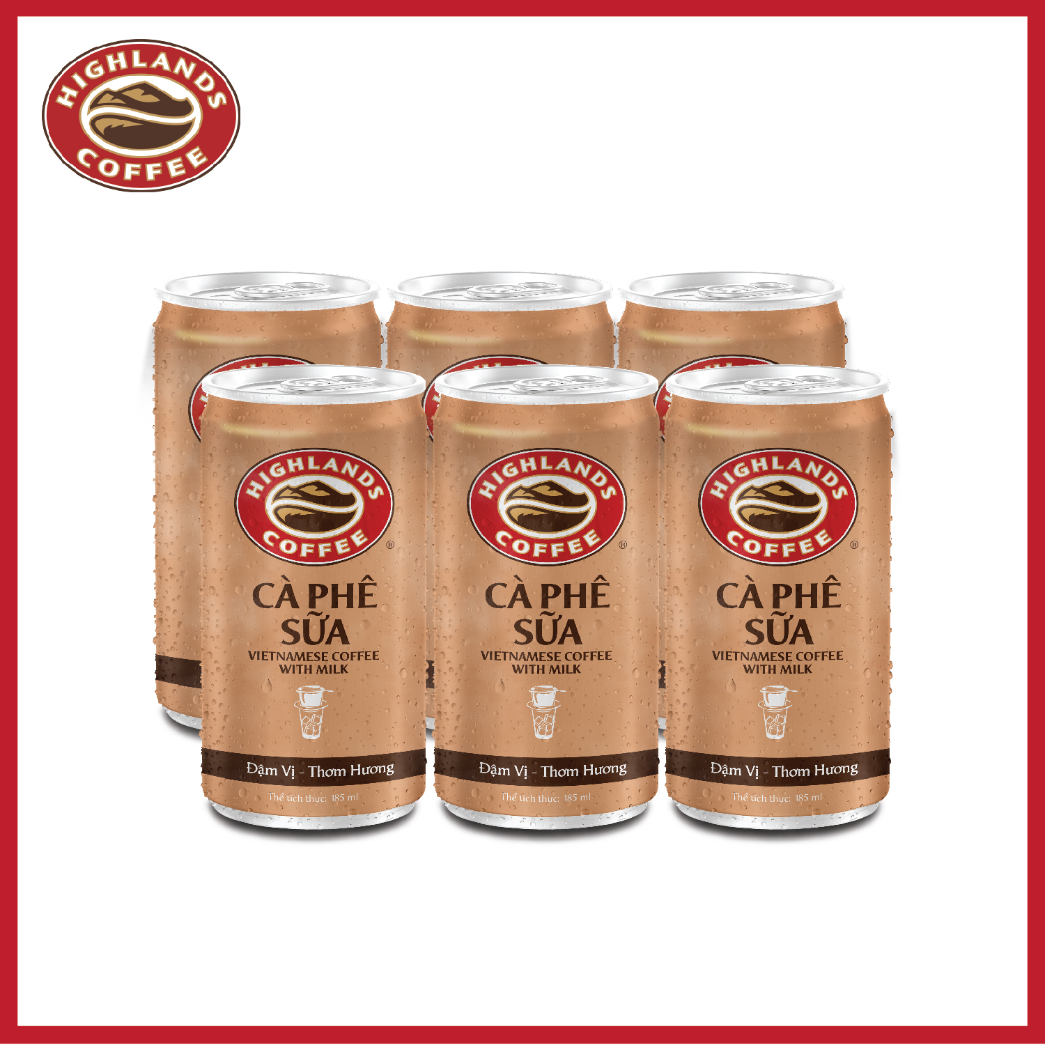 Lốc 6 lon cà phê sữa đá Highlands Coffee (185ml/lon)