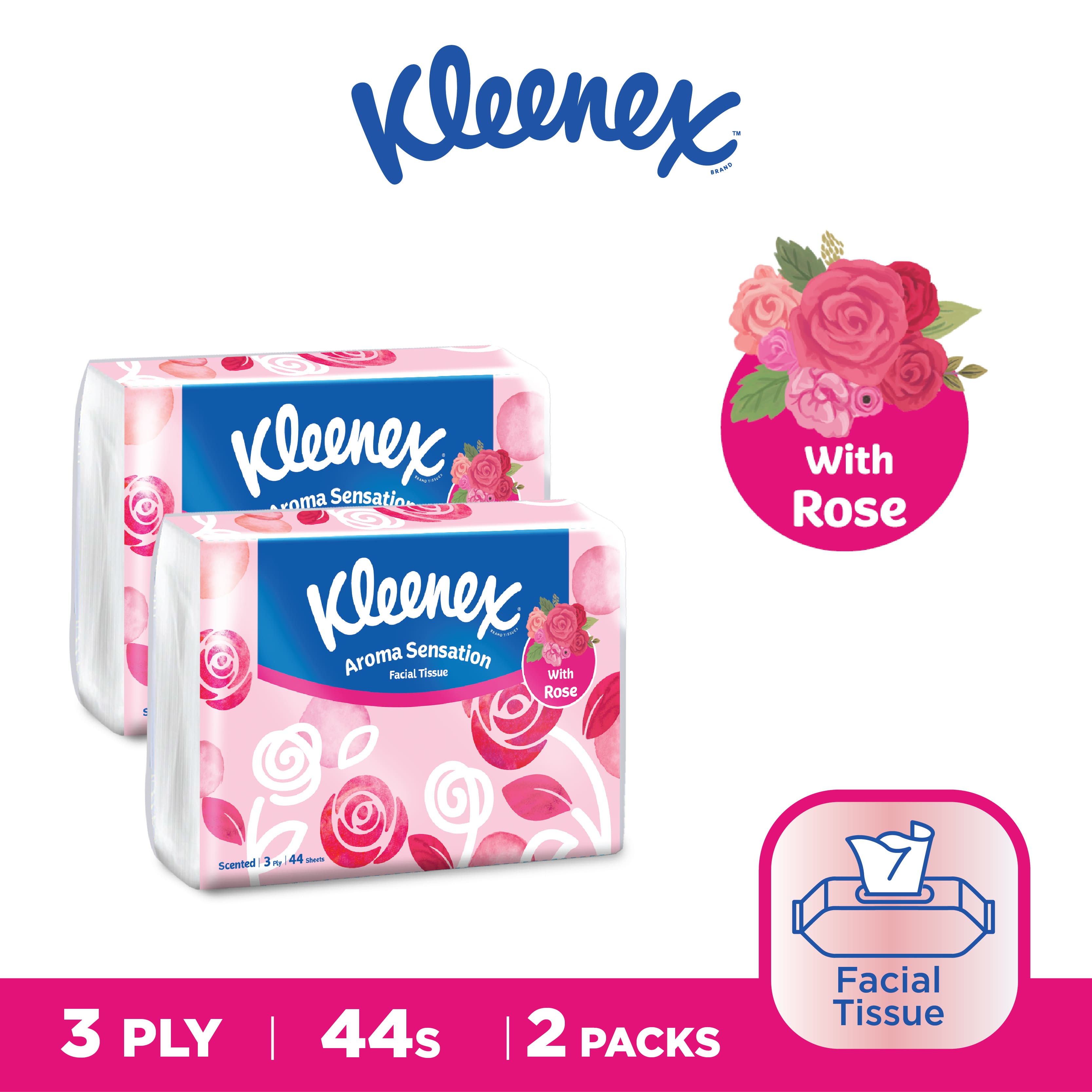 Kleenex Facial Tissue Rose Aroma Sensation 3 Ply 44s Twinpack Lazada