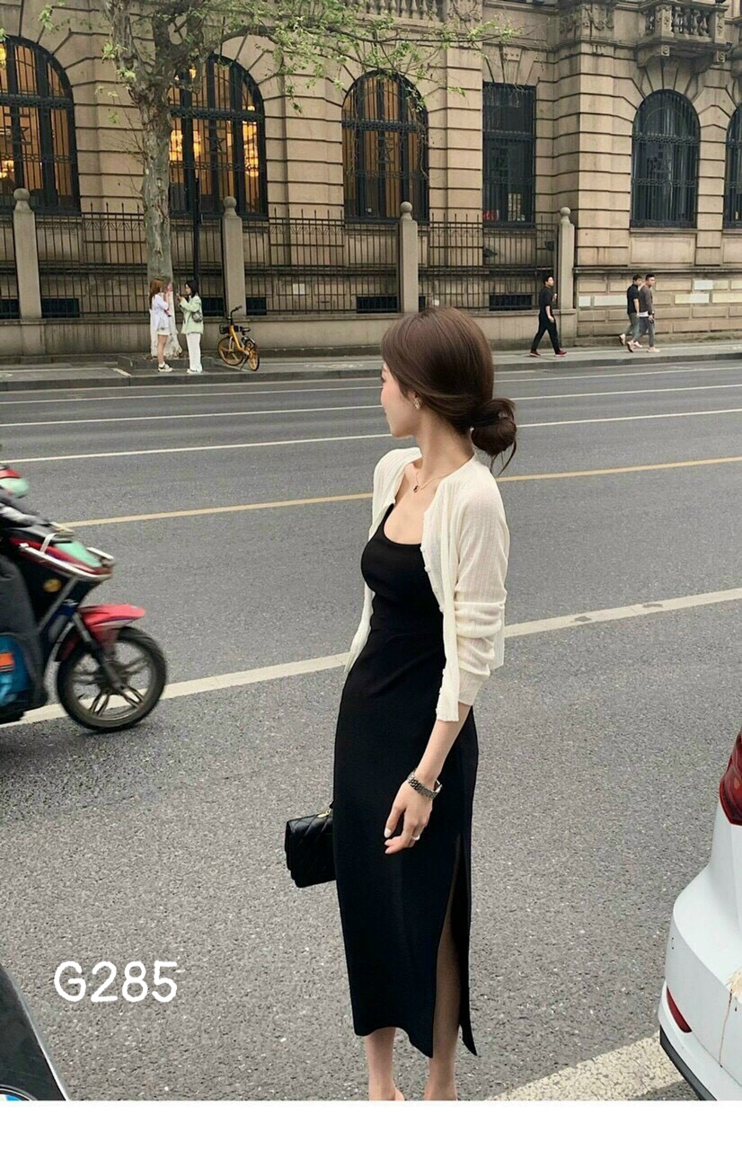[HCM]Đầm thun 2 dây dáng dài kèm áo khoác ngoài g285