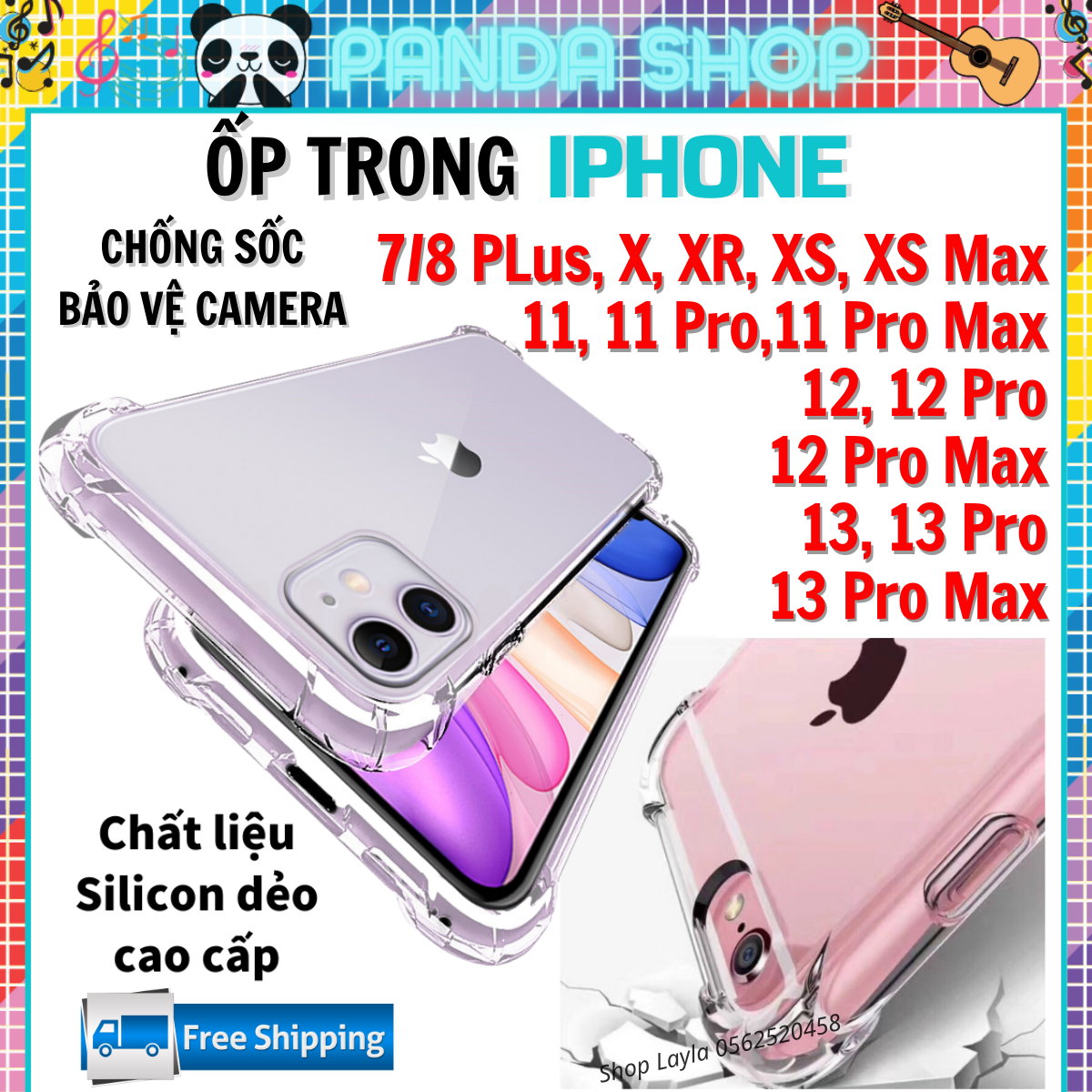 Ốp lưng trong suốt chống sốc Iphone 7/8plus, X/XS, XSM, IP11, IP11 Pro, IP11 , IP12, IP12 Pro, IP12 Pro Max, IP13, IP13 Pro, IP13 Pro Max, 14 pro max - Chất liệu TPU cao cấp - Bảo vệ điện thoại chống va đập.