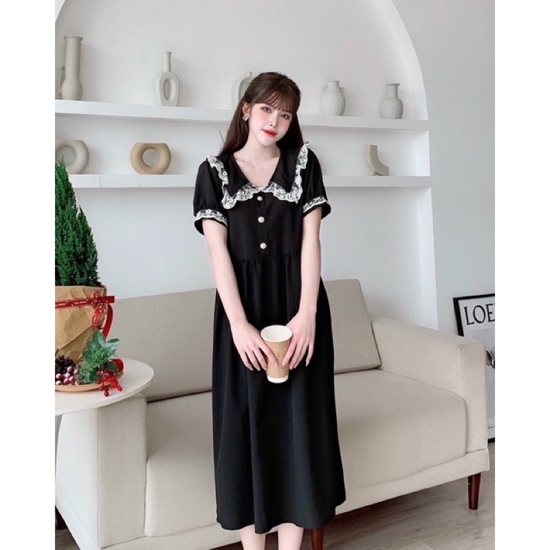 Váy bầu cộc tay thiết kế cổ bèo M08