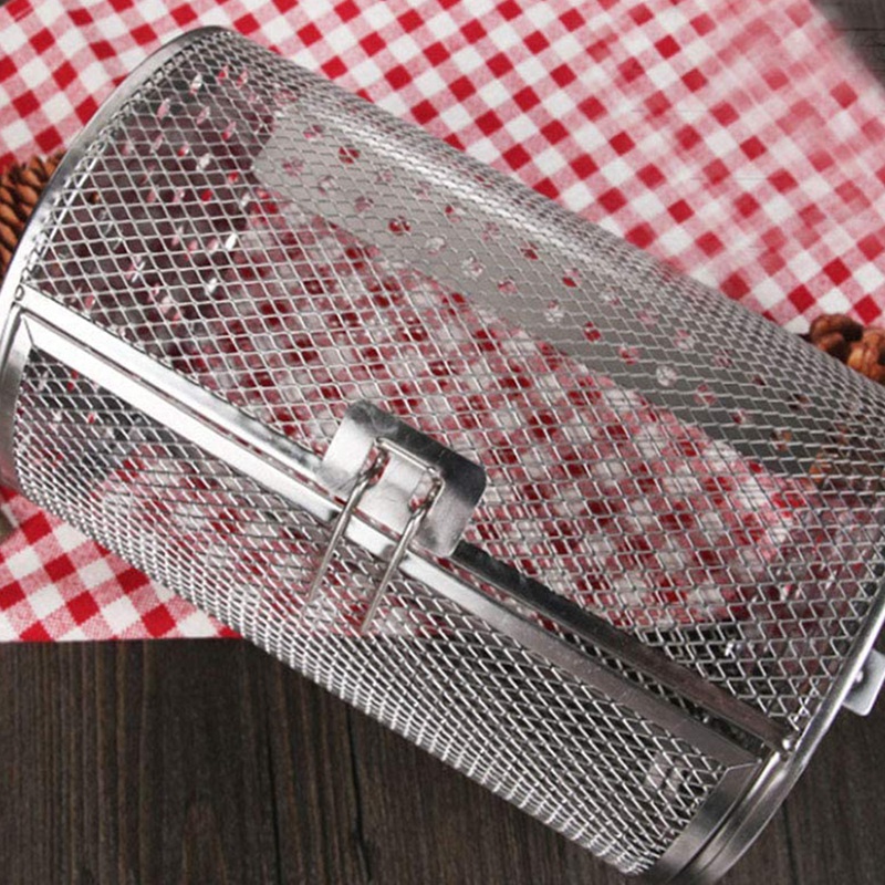 Stainless Steel Grill Roaster Drum Oven Basket,Round Tumble Rotisserie