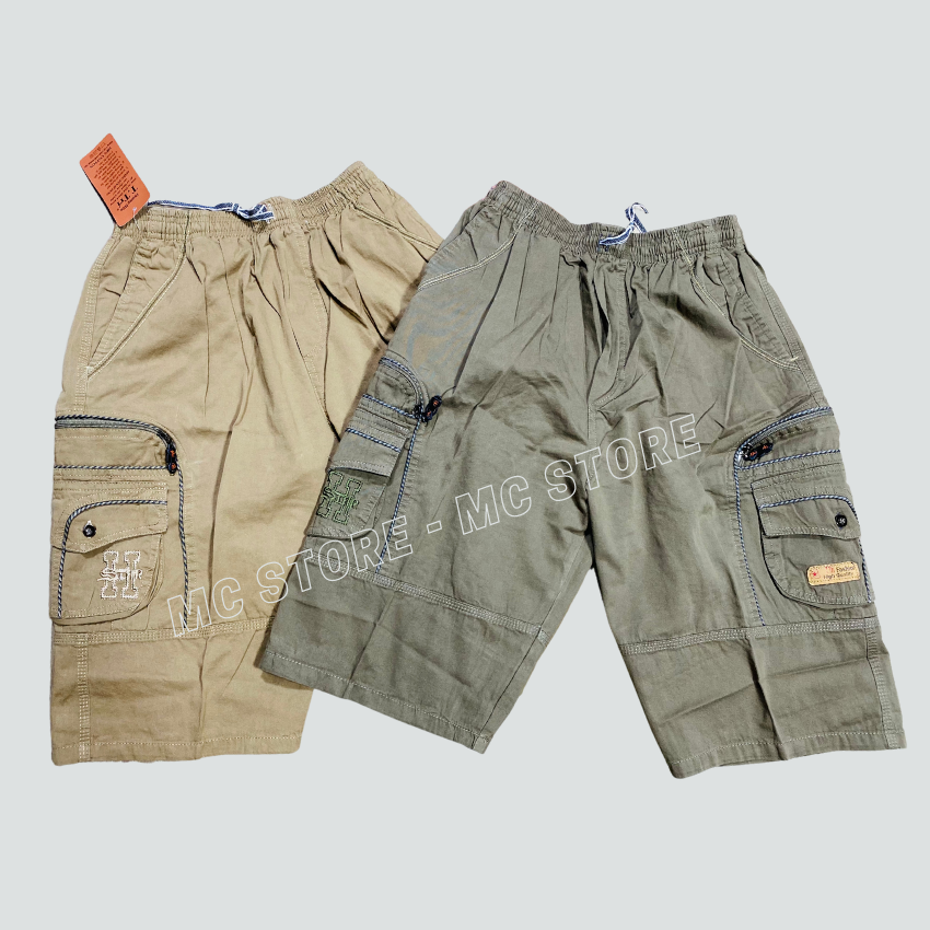 Quần Short Nam Lưng thun Kaki lụa Nhiều Túi Chất Vai dày đẹp Full Size 45-100kg