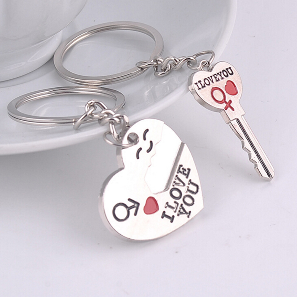 2pcs Fashion Love Heart Key Ring Keyfob Couples Romantic Keychain Lover Gift. 