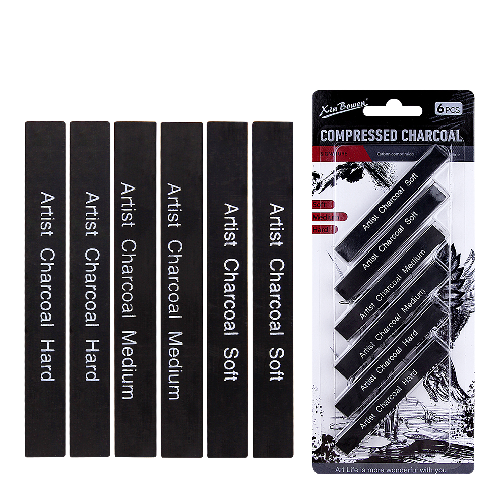 6Pcs Compressed Charcoal Sticks, (Soft, Medium, Hard) Square Vine Charcoal  Sticks for Drawing, Sketching, Shading, Charcoal Drawing Set for Beginners  & Pro Artists