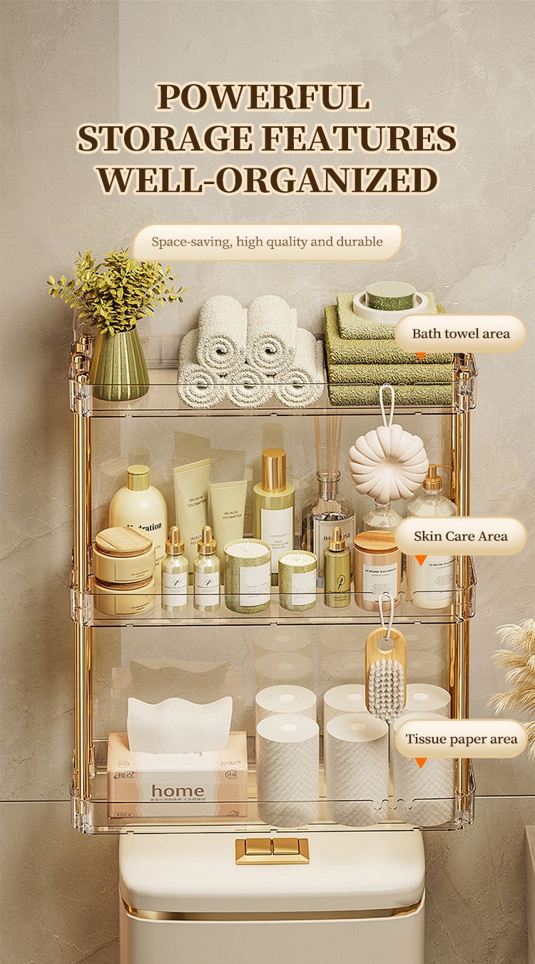 Kitchen shelves, wall-mounted non-perforated bathroom storage shelves, multi-layer vanity storage cabinets, cosmetics storage boxes