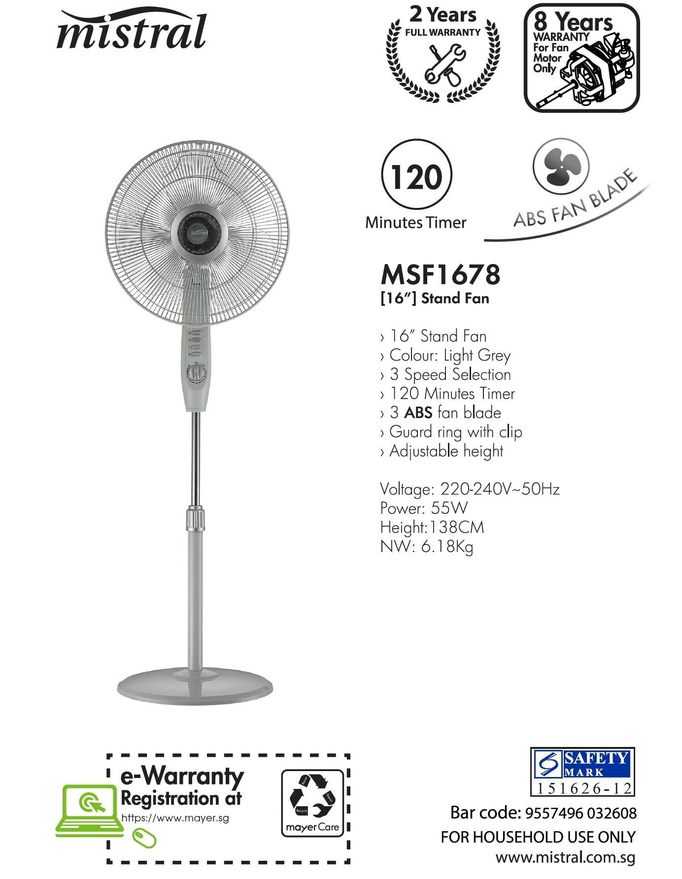 Mistral MSF1678 16 Inch Stand Fan 