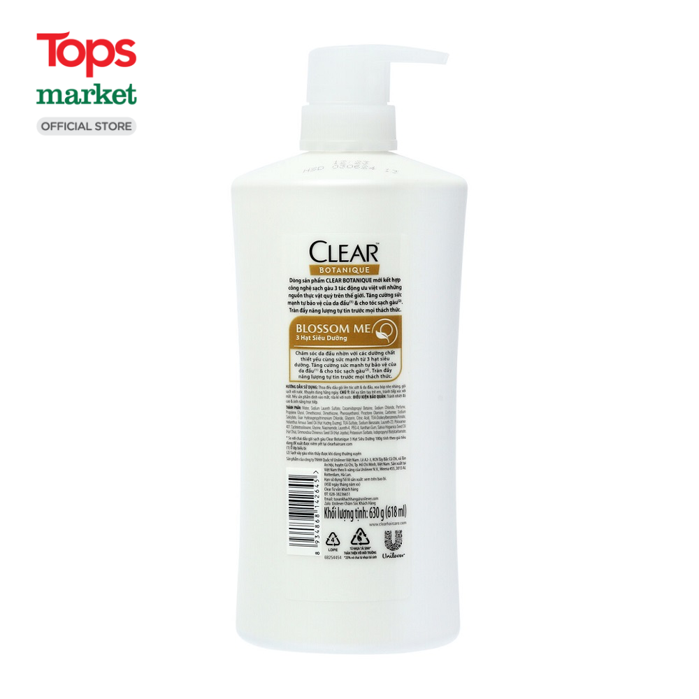 Dầu Gội Clear Thảo Dược 3 Hạt Siêu Dưỡng 630G