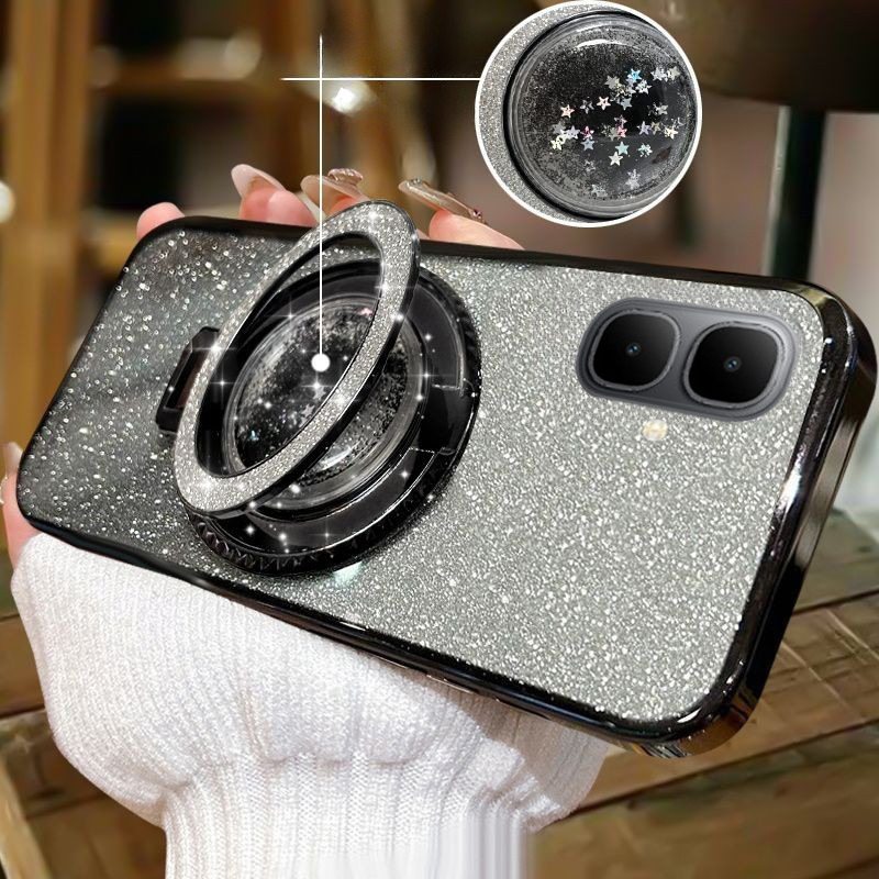 New Phone case Tecno Spark Go2 POP10 Back cover with Liquid Glitter Quicksand hourglass Stand Holder Luxury Shiny Gradient Plating Girls Slim for Tecno Spark Go 2 POP 10 case.