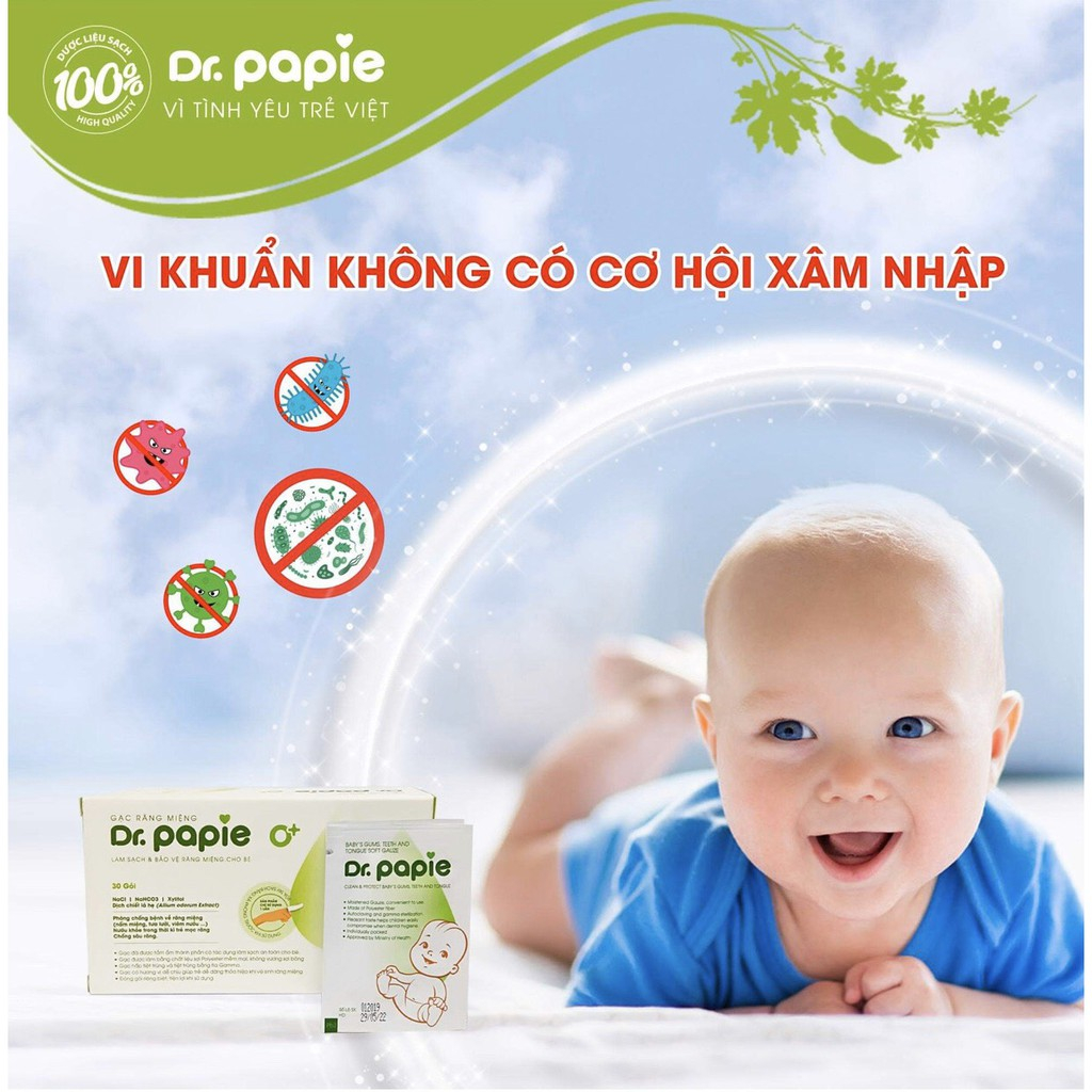 Gạc rơ lưỡi Dr.Papie hộp 30 gói cho bé chính hãng Kids Plaza