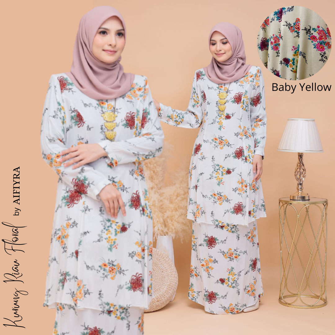 Baju Kurung Riau Floral Como Crepe (Dewasa / Ibu) Baju Raya 2022 / Baju ...