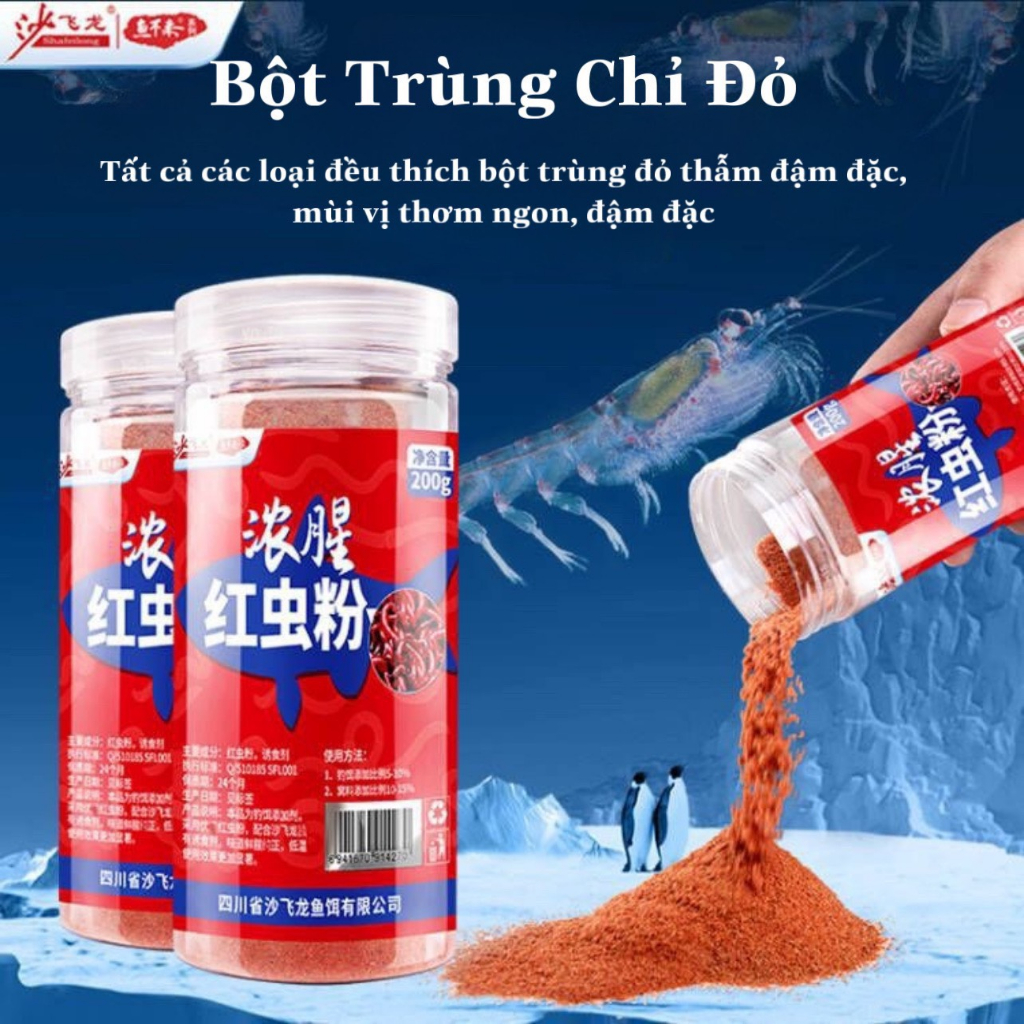 Mồi câu cá trùng đỏ và bột tôm Nam Cực