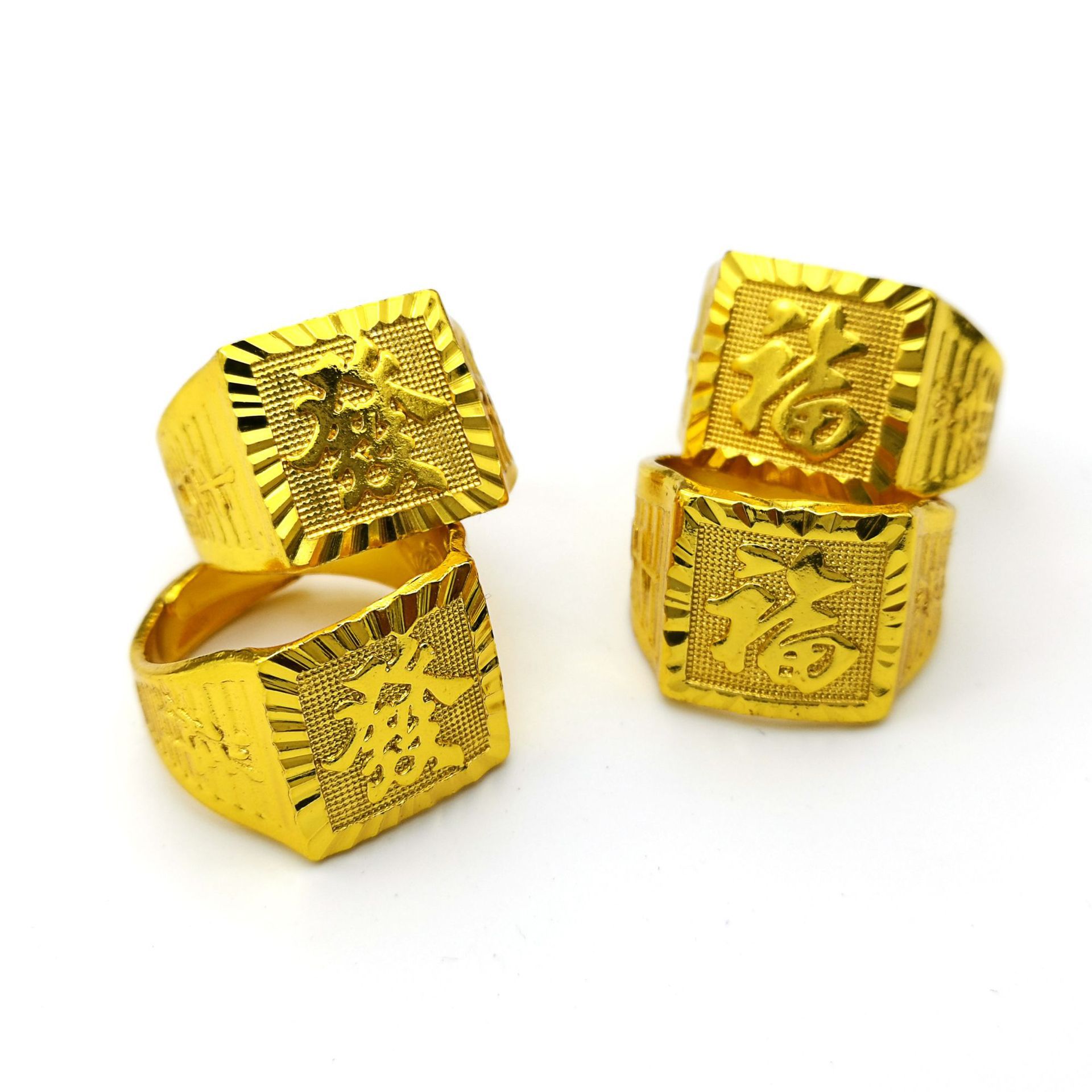 Rich Men Rings Inverted Mold Opening Men's Ring Gold Plated Men's Square Ring Rich and ...