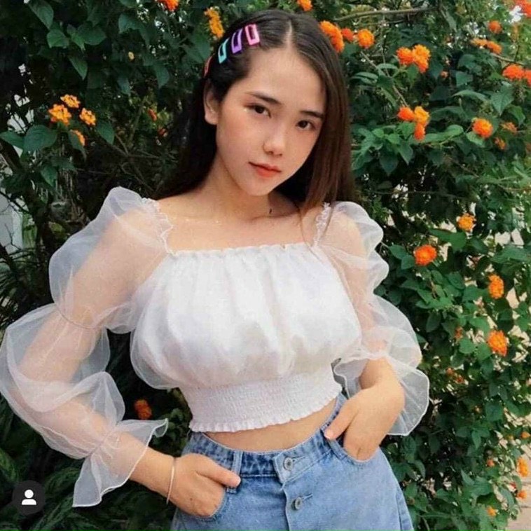 Áo bẹt vai tay voan nhiều màu