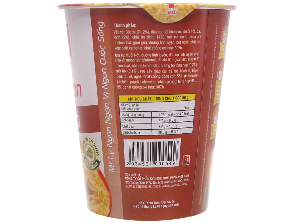 Thùng 24 ly mì bò Vifon Ngon Ngon 60g