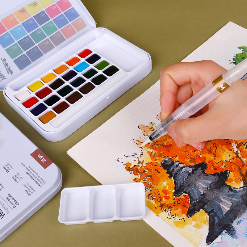 MontMarte Bộ Sơn Màu Nước Rắn Ánh Kim Ngọc Trai 16/18/36 Màu, Với Bút Lông Nước Bột Màu Nước Lấp Lánh Neon Cơ Bản Để Vẽ Tranh Nghệ Thuật