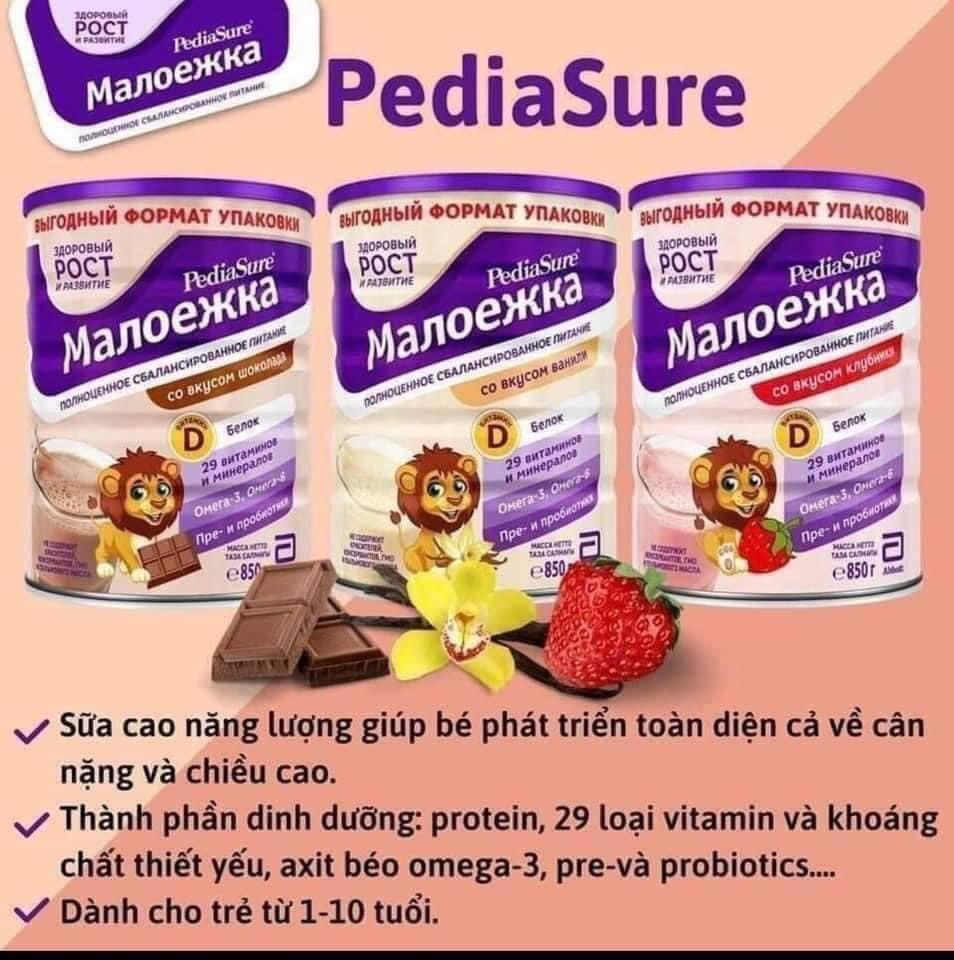 Sữa bột PediaSure Nga 850g hương vani, dâu, socola