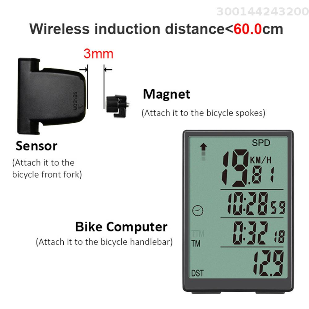 TOMSHOO Sunding đồng hồ xe đạp không dây máy tính Xe đạp không thấm nước Speedometer với đèn nền LCD màu xanh lá cây